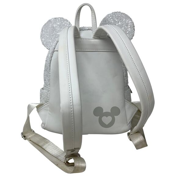 Loungefly Disney Minnie Mouse Sequin Wedding Mini Backpack White *READ main image 8